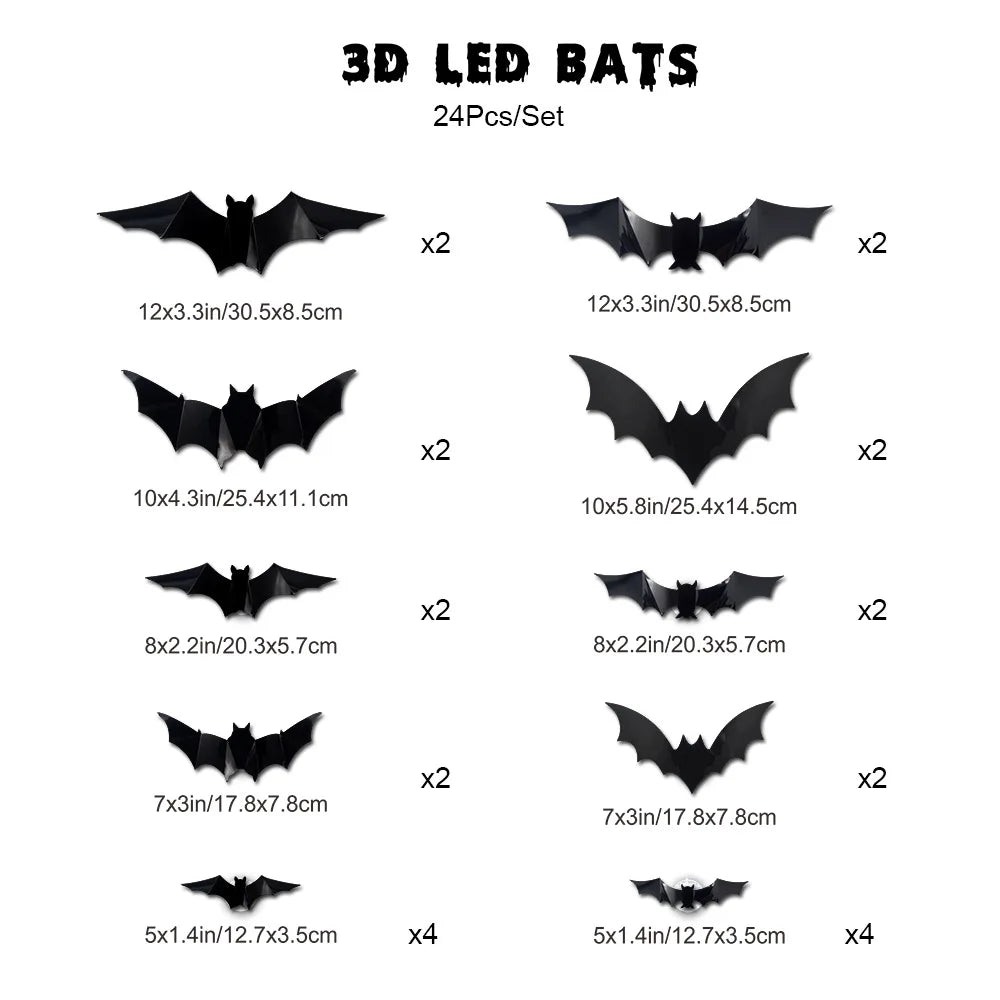 3D Bat Spider LED Light Wall Sticker Halloween Cosplay