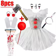 Kids Scary Clown Tutu Dress Costume Halloween Cosplay