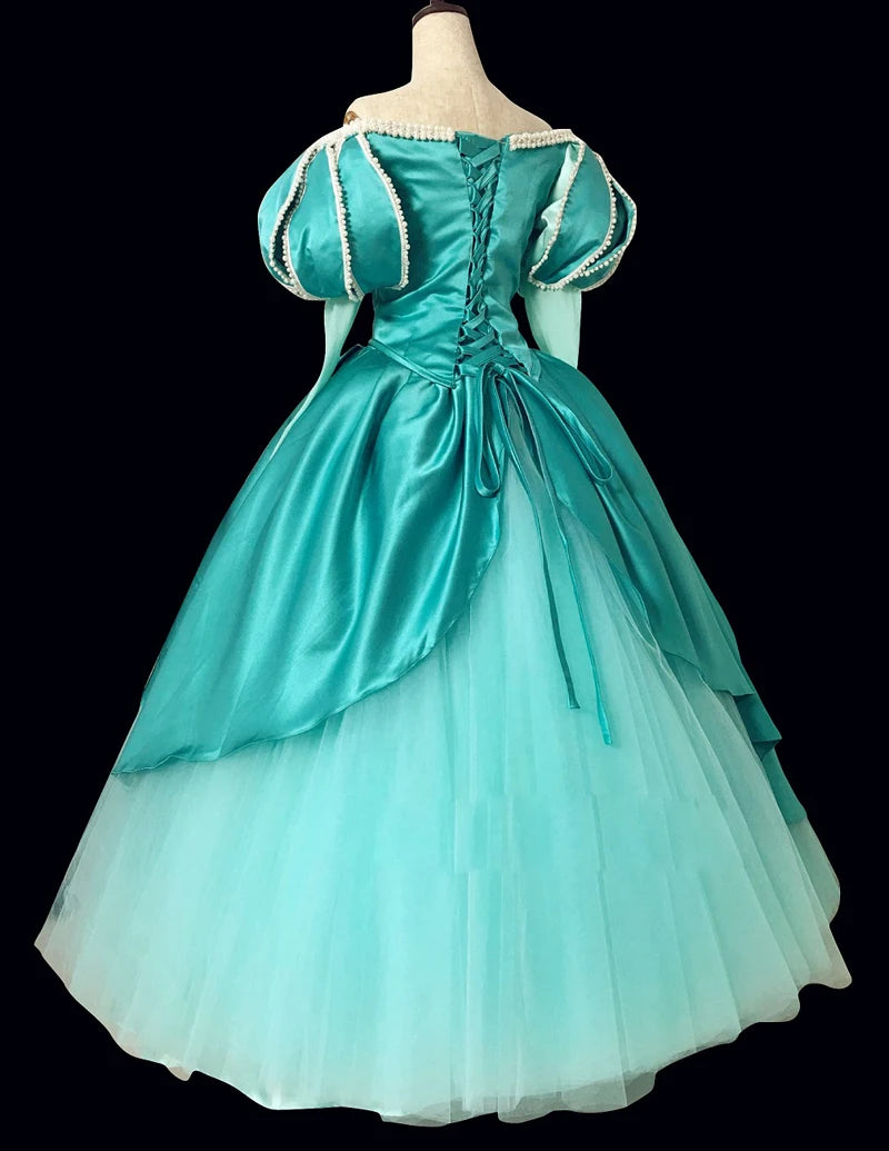 Custom-Made Top Quality Princess Cosplay Costume With Pearls Lace Up Ariel Dress For Adult Women Halloween Party