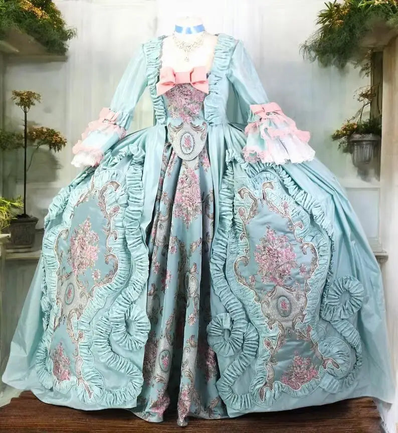 18th Century Queen Marie Antoinette Robe a la francaise Ball Gown Women Fancy Embroidered Rococo Dress Custom Made