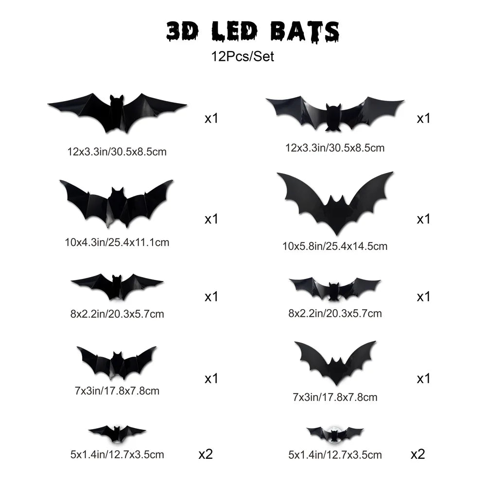 3D Bat Spider LED Light Wall Sticker Halloween Cosplay