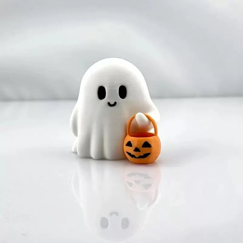 Cute Ghost with Pumpkin Bucket Figurine Halloween Cosplay