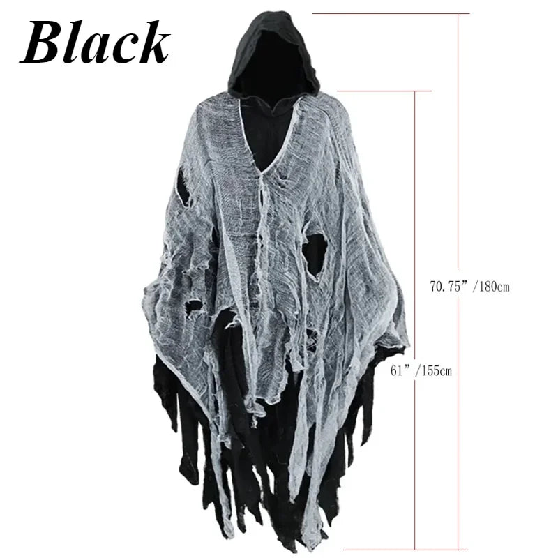 Halloween Ghost Dementors Cosplay death Costume Gothic Horror Zombie Tattered Hooded Capes Day Of The Dead Party Props Cloaks