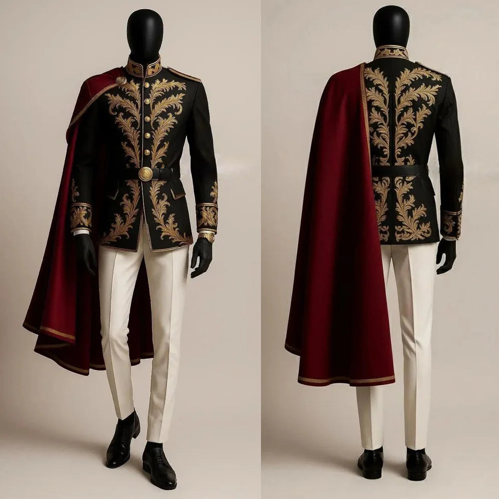 Black Gold Embroidered Baroque Victorian Costume