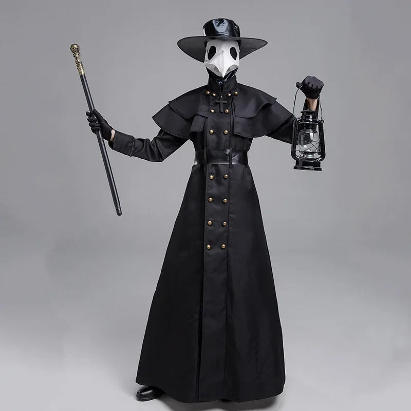 Medieval Plague Doctor Hooded Robe Costume Monk Wizard Cloak