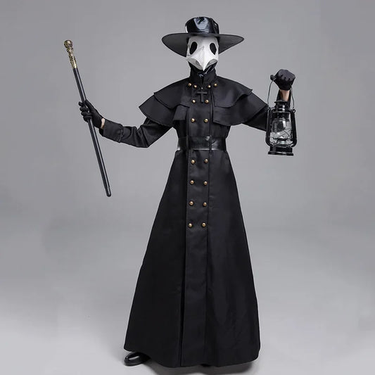 Medieval Plague Doctor Hooded Robe Costume Monk Wizard Cloak