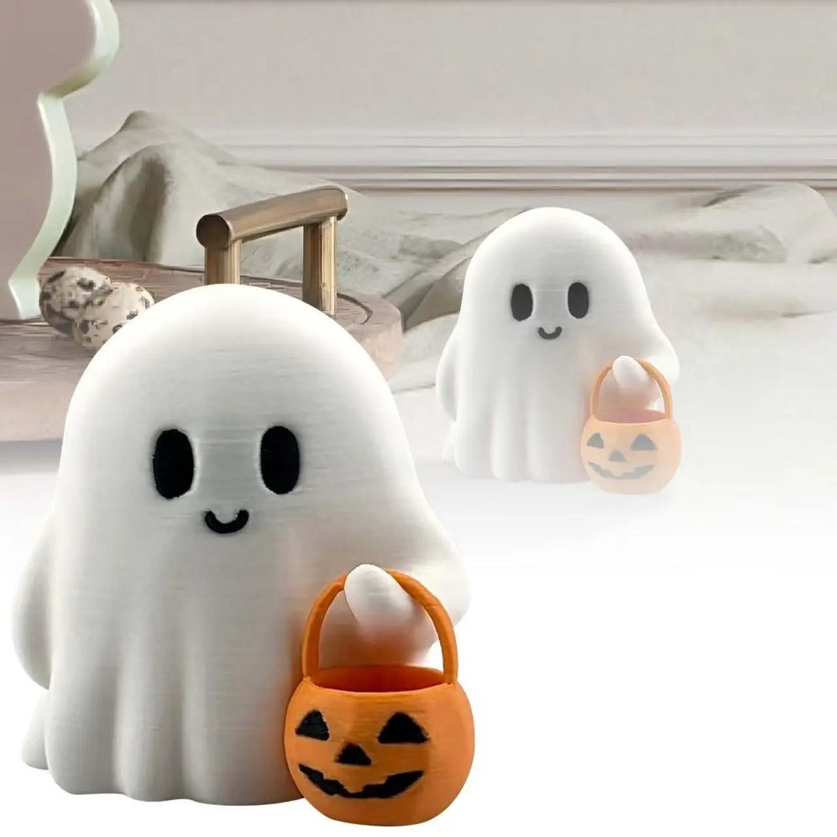Cute Ghost with Pumpkin Bucket Figurine Halloween Cosplay