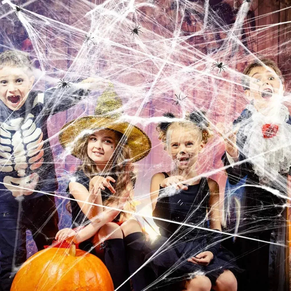 Artificial Stretchy Spider Web with Spiders Halloween Cosplay