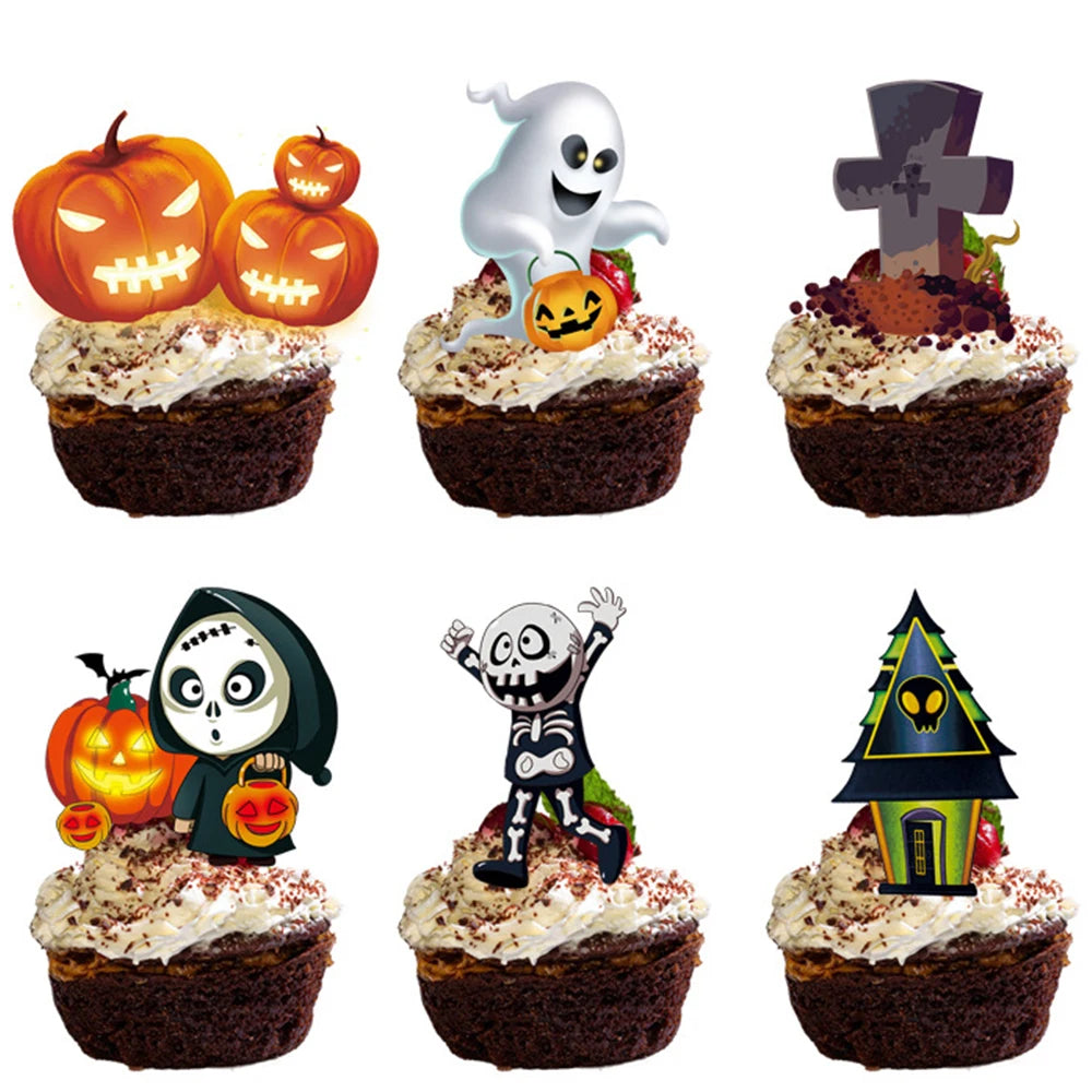 Ghost Skull Pumpkin Cupcake Toppers Halloween Cosplay