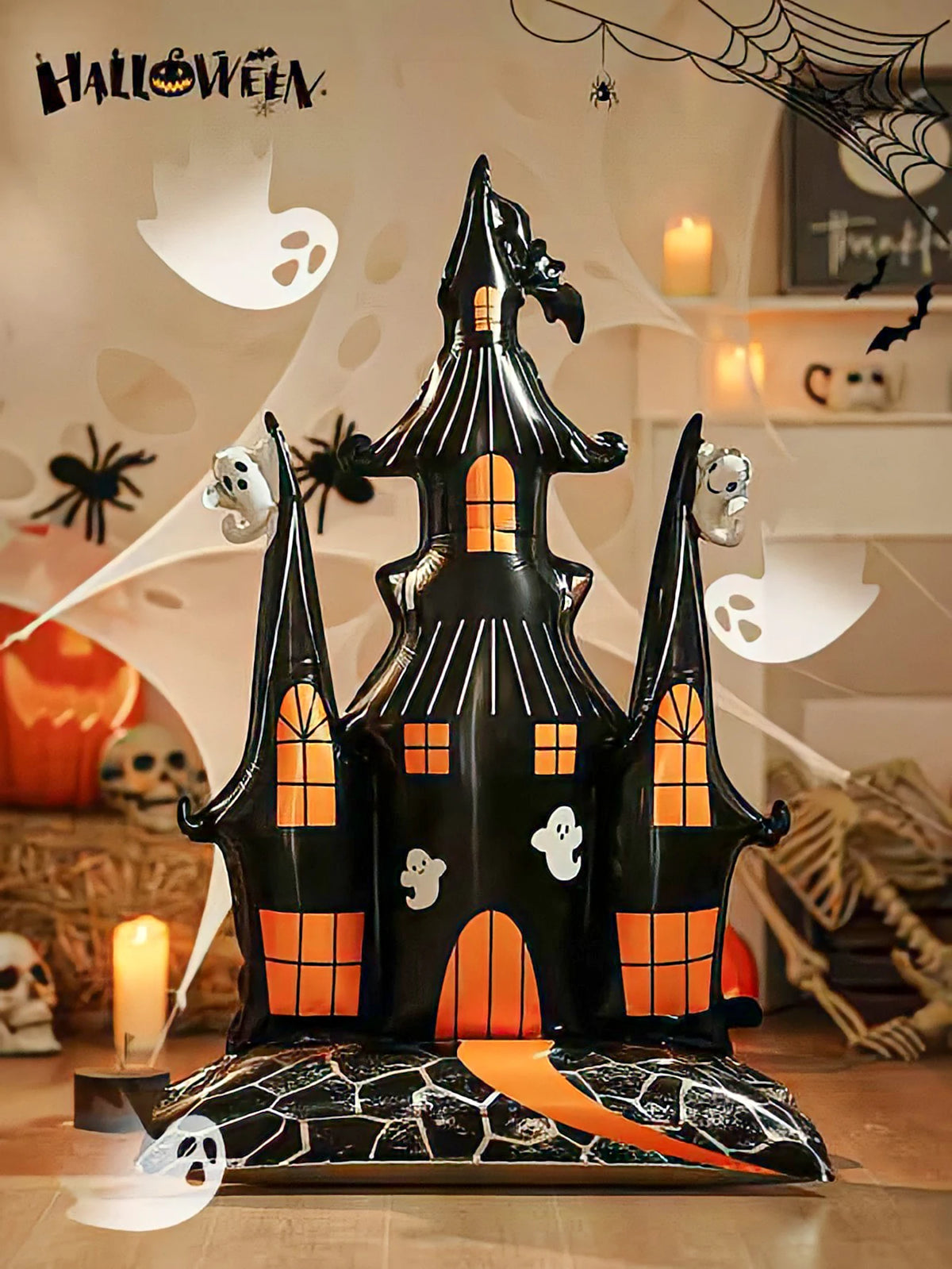 1pc Halloween 58-inch super-large haunted house castle standing aluminum foil balloon, horror Halloween, haunted house party
