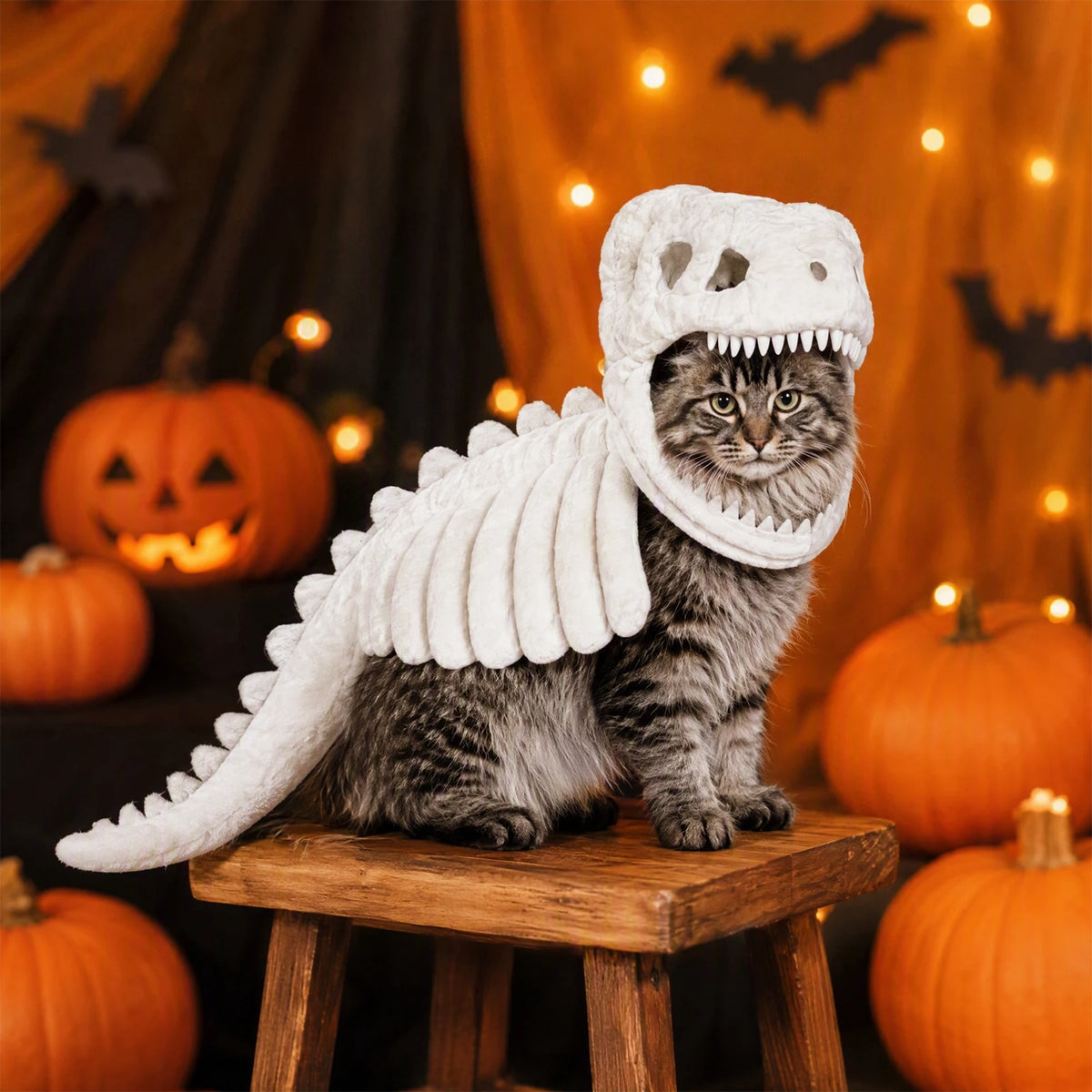 Glow Dark Cat Skeleton Plush Hoodie Halloween Cosplay