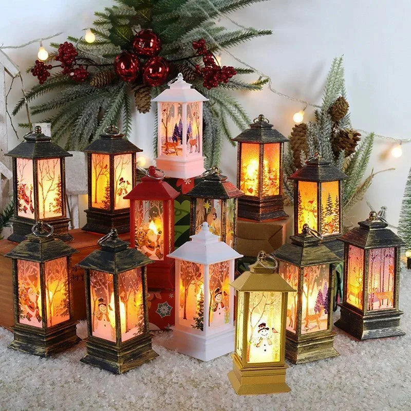 Halloween Christmas Retro Mini LED Lantern Night Light Pumpkin Witch Snowman Castle Ornament, Home Party Holiday Decoration Gift