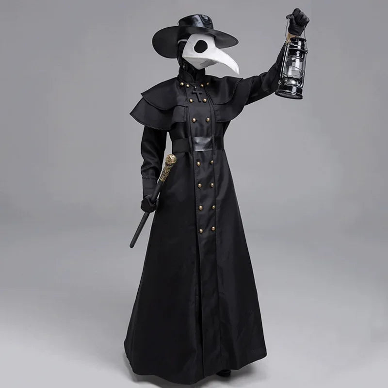 Medieval Plague Doctor Hooded Robe Costume Monk Wizard Cloak