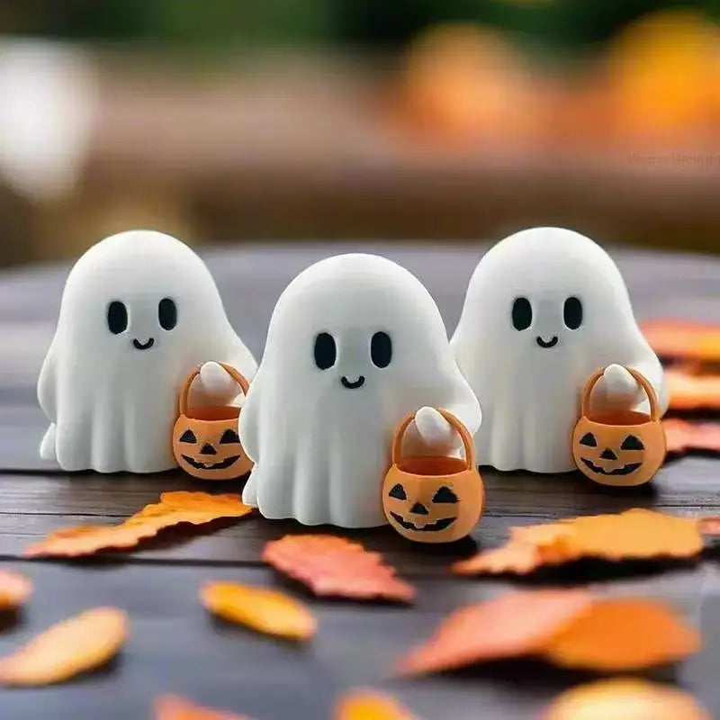 Cute Ghost with Pumpkin Bucket Figurine Halloween Cosplay