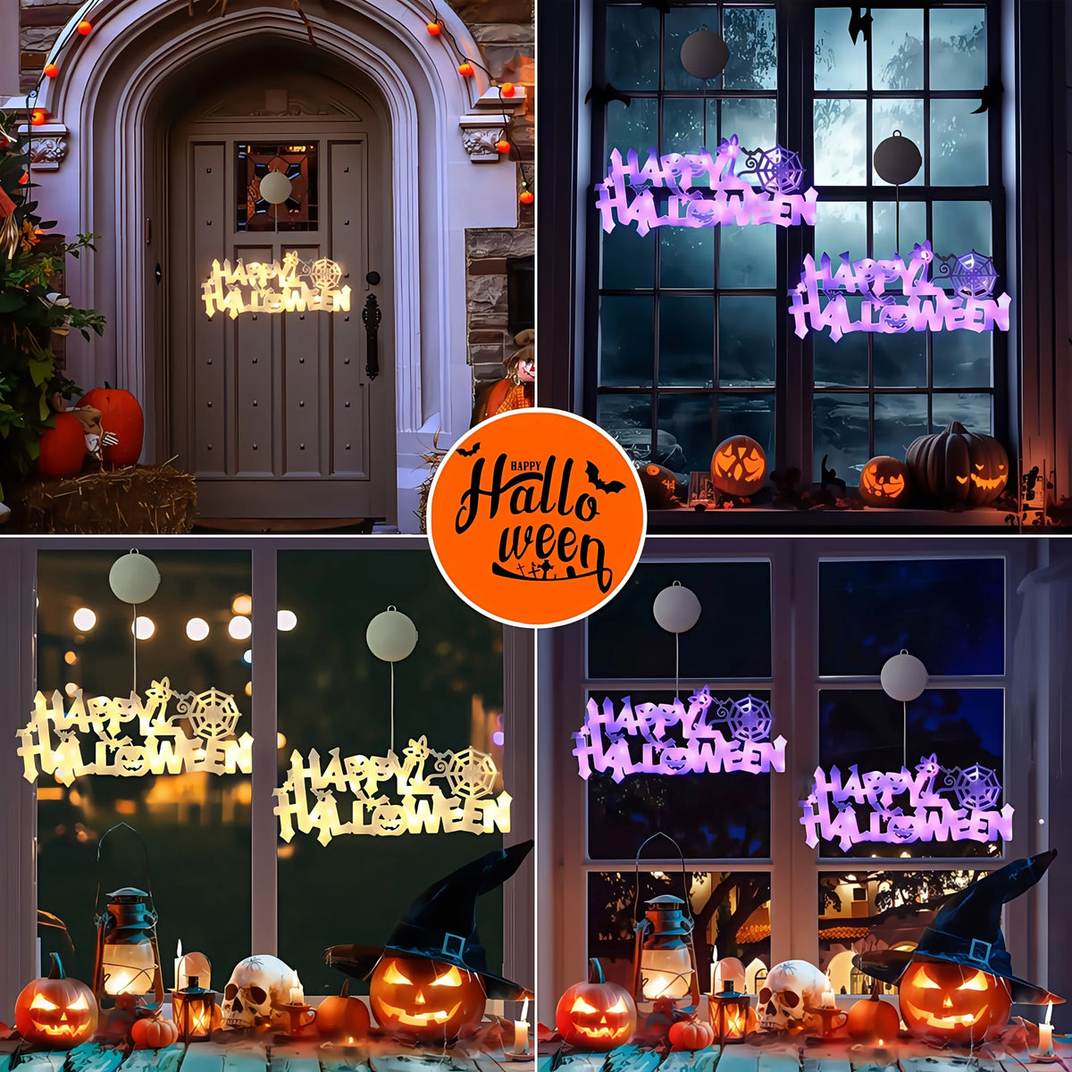 Happy Halloween Hanging Window Light Bat Spider Web Pumpkin LED Suction Cup Lamp Party Decor