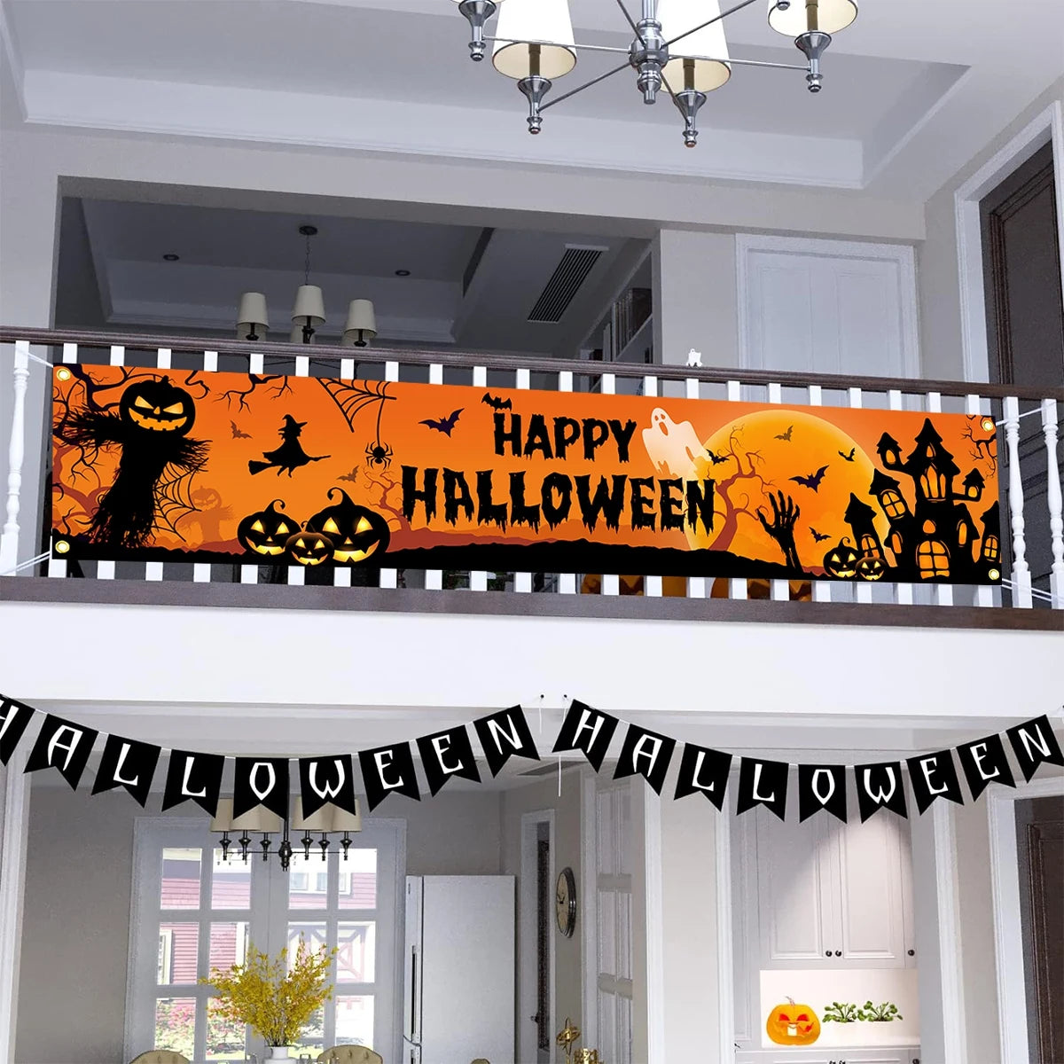 Happy Halloween Outdoor Banner Happy Halloween Decoration For Home Pumpkin Bat Print Backdrop Horror Theme Party Suppiles