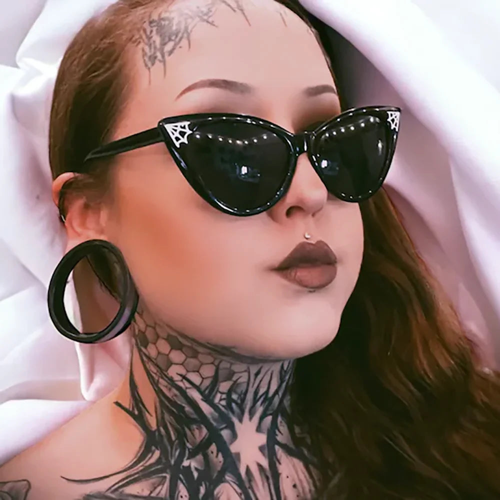 Cat Eye Spiderweb Sunglasses Gothic Halloween Cosplay