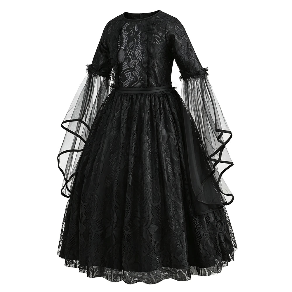 Black Witch Dress For Girls Luxury Lace Costumes