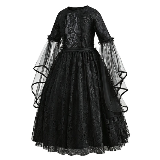 Black Witch Dress For Girls Luxury Lace Costumes