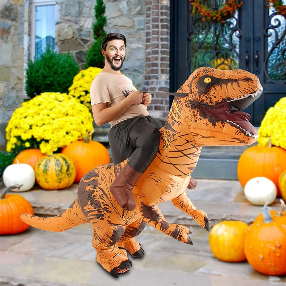 Inflatable Riding Dinosaur Adult Funny Cosplay Air Blow-up Halloween Holiday Theme Party T-REX Costume