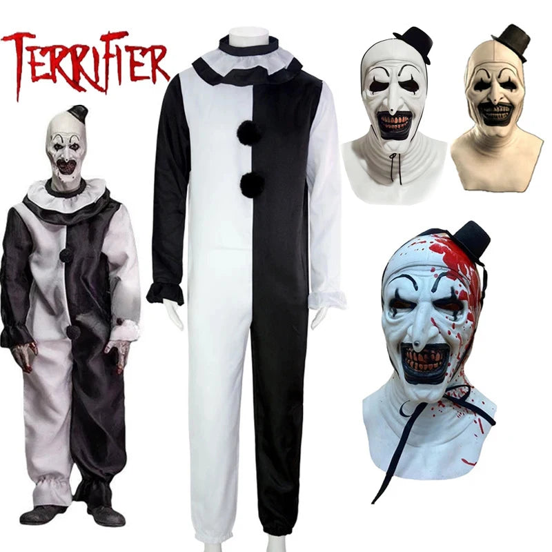 Terrifier 2 Art The Clown Costume Jumpsuit Mask Halloween Cosplay
