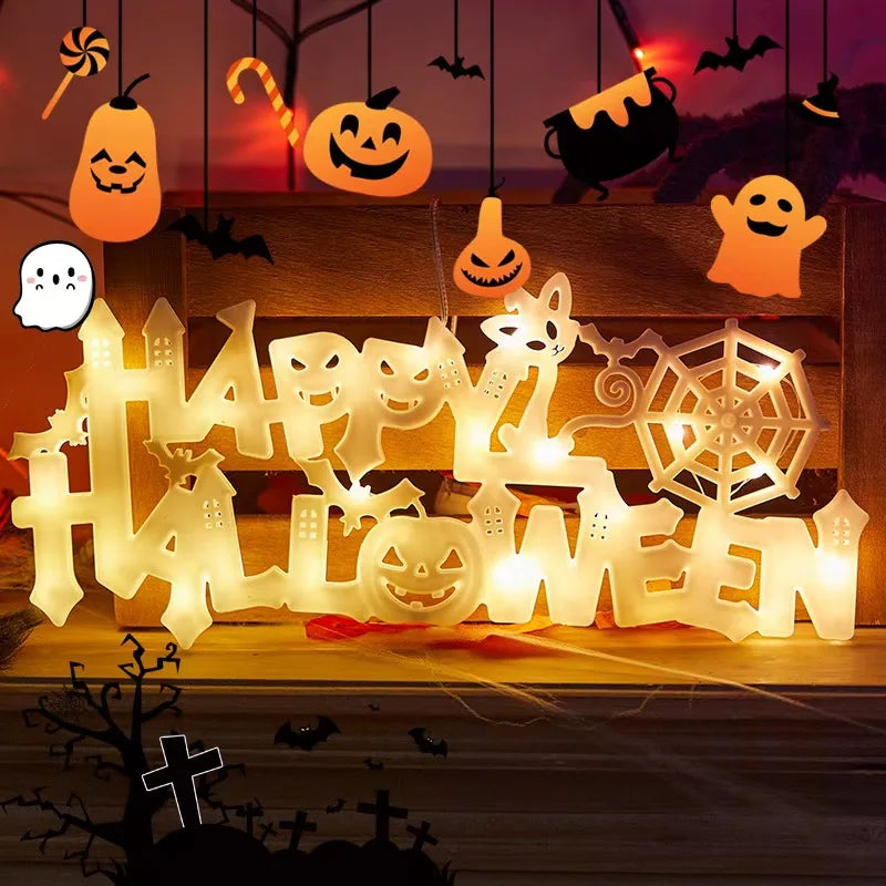 Happy Halloween Hanging Window Light Bat Spider Web Pumpkin LED Suction Cup Lamp Party Decor