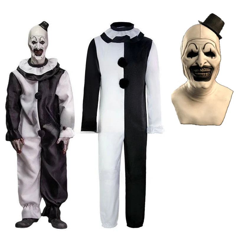 Terrifier 2 Art The Clown Costume Jumpsuit Mask Halloween Cosplay