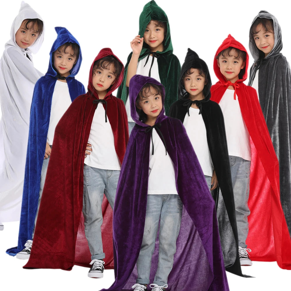 Halloween Adult Kids Witch Cloak Cape Hooded Cosplay Costume Death Cloak Carnival Party Halloween Long Cape 8 Colors