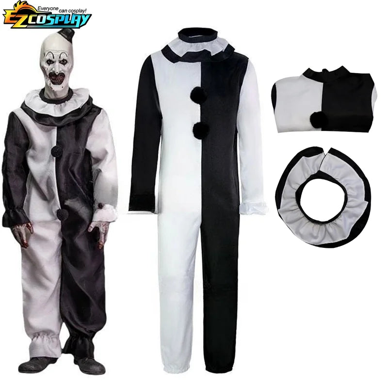 Terrifier 2 Art The Clown Costume Jumpsuit Mask Halloween Cosplay