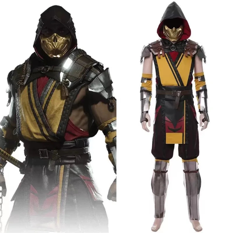 Scorpion Cosplay Game Mortal Kombat 11 Costume Men Fancy Battle Uniform Suit Halloween Carnival Party Warrior Disguise Outfits