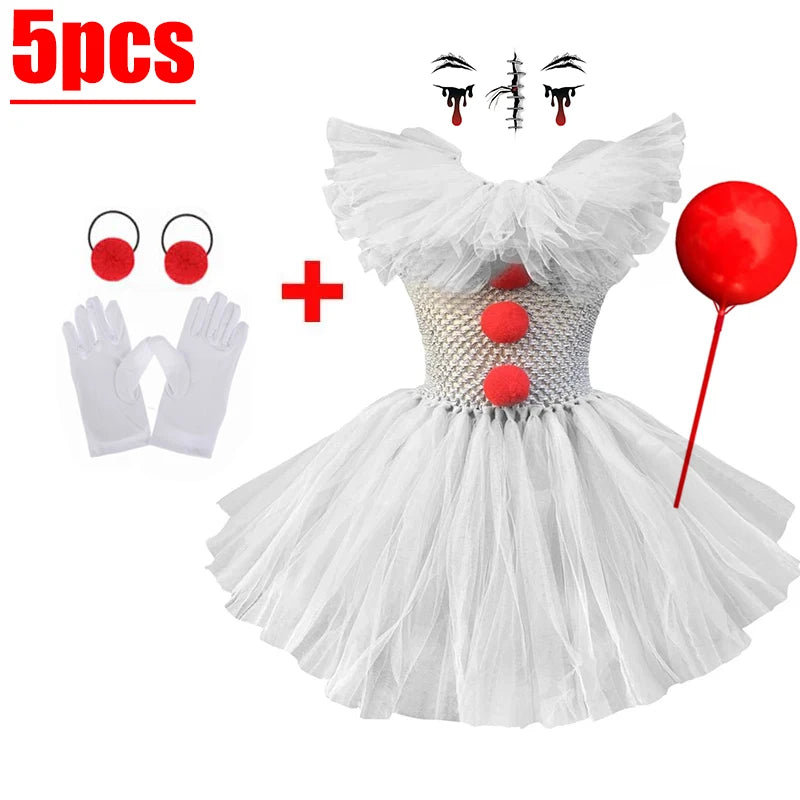 Kids Scary Clown Tutu Dress Costume Halloween Cosplay