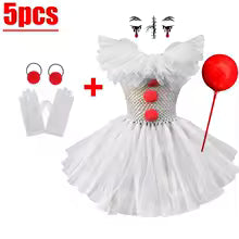 Kids Scary Clown Tutu Dress Costume Halloween Cosplay