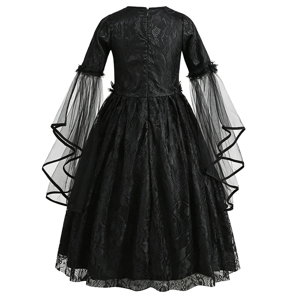 Black Witch Dress For Girls Luxury Lace Costumes