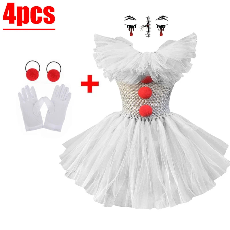 Kids Scary Clown Tutu Dress Costume Halloween Cosplay