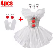 Kids Scary Clown Tutu Dress Costume Halloween Cosplay