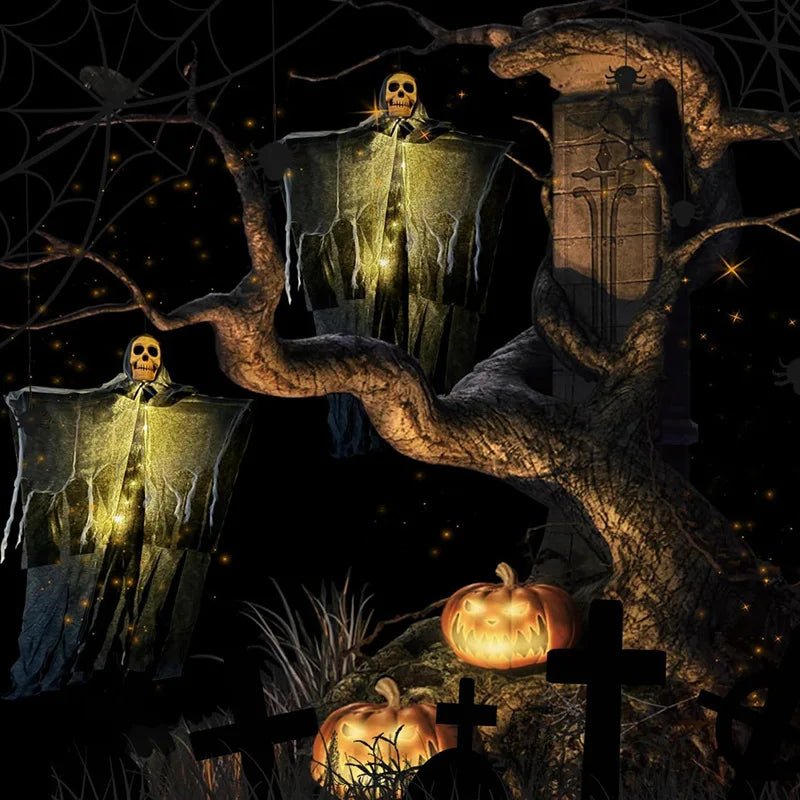 1pcs Halloween Glowing Skull Skeleton Gauze Hanging Ghost Home Outdoor Garden Decoration Halloween Party Horror Ghost Props 2026