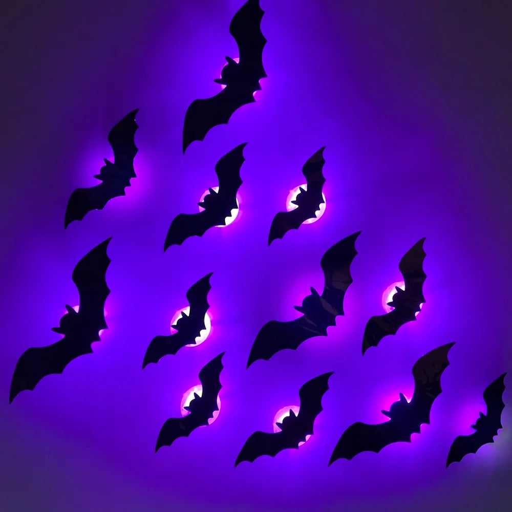 3D Bat LED Light Wall Stickers Halloween Cosplay