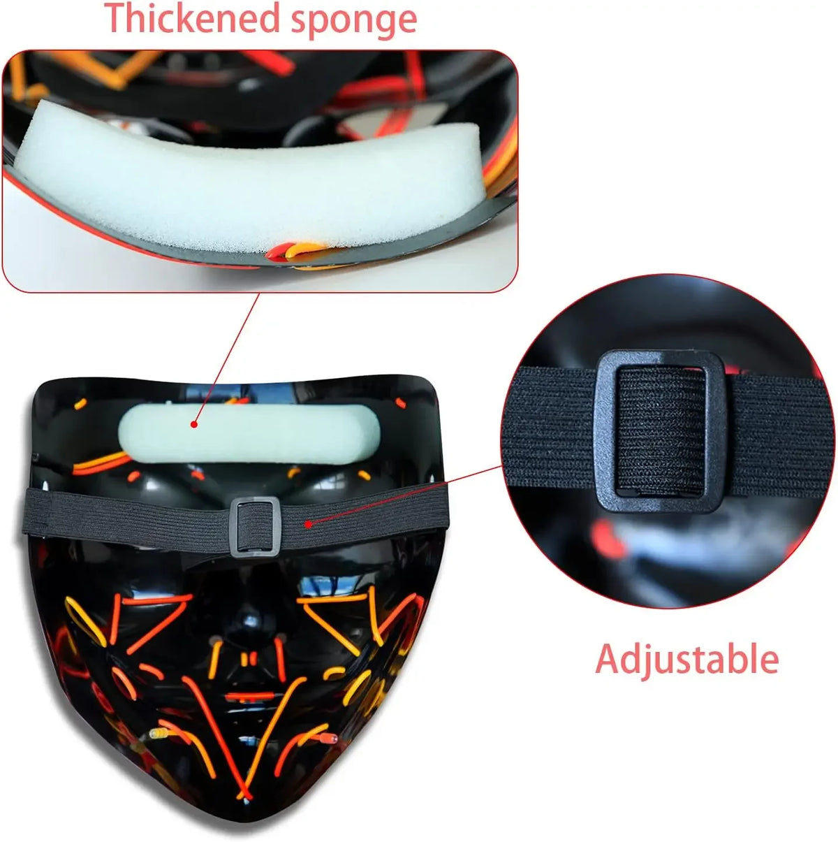 Scary LED Light Up EL Wire Mask Halloween Cosplay