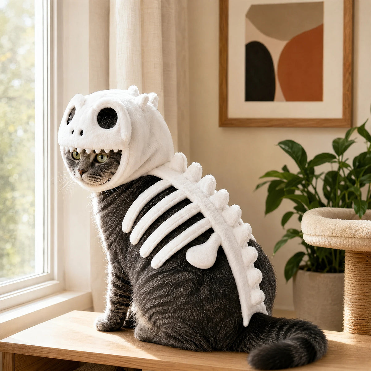 Glow Dark Cat Skeleton Plush Hoodie Halloween Cosplay