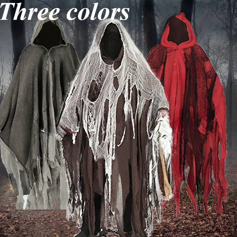 Halloween Ghost Dementors Cosplay death Costume Gothic Horror Zombie Tattered Hooded Capes Day Of The Dead Party Props Cloaks