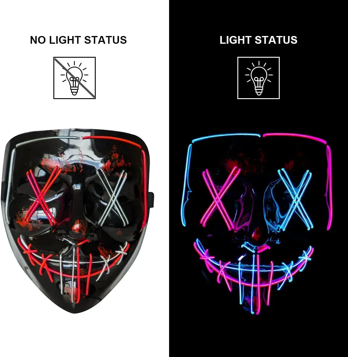 Scary LED Light Up EL Wire Mask Halloween Cosplay