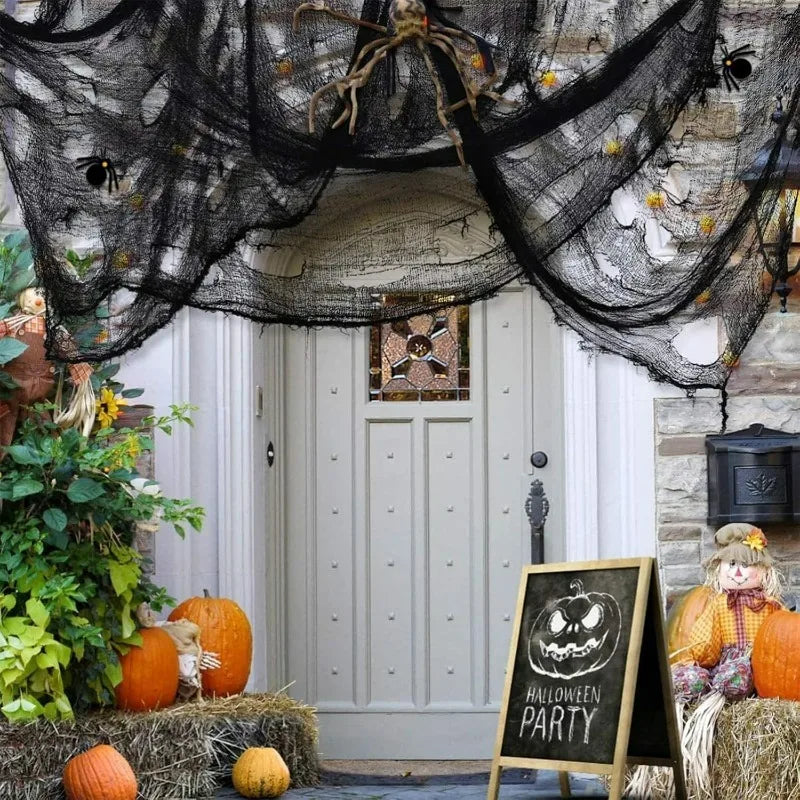 Halloween Bloody Creepy Gauze Cloth Large Black Gauze Spooky Blood Fabric Cloth for Halloween Party Home Outdoor Yard Decoration