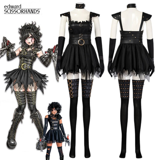 Movie Horror Beauty Edward Cosplay Fantasy Dress Scissorhand Cosplay Costume Adult Women Halloween Roleplay Full Set Clothes