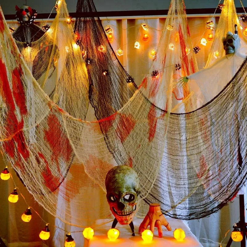 Halloween Bloody Creepy Gauze Cloth Large Black Gauze Spooky Blood Fabric Cloth for Halloween Party Home Outdoor Yard Decoration