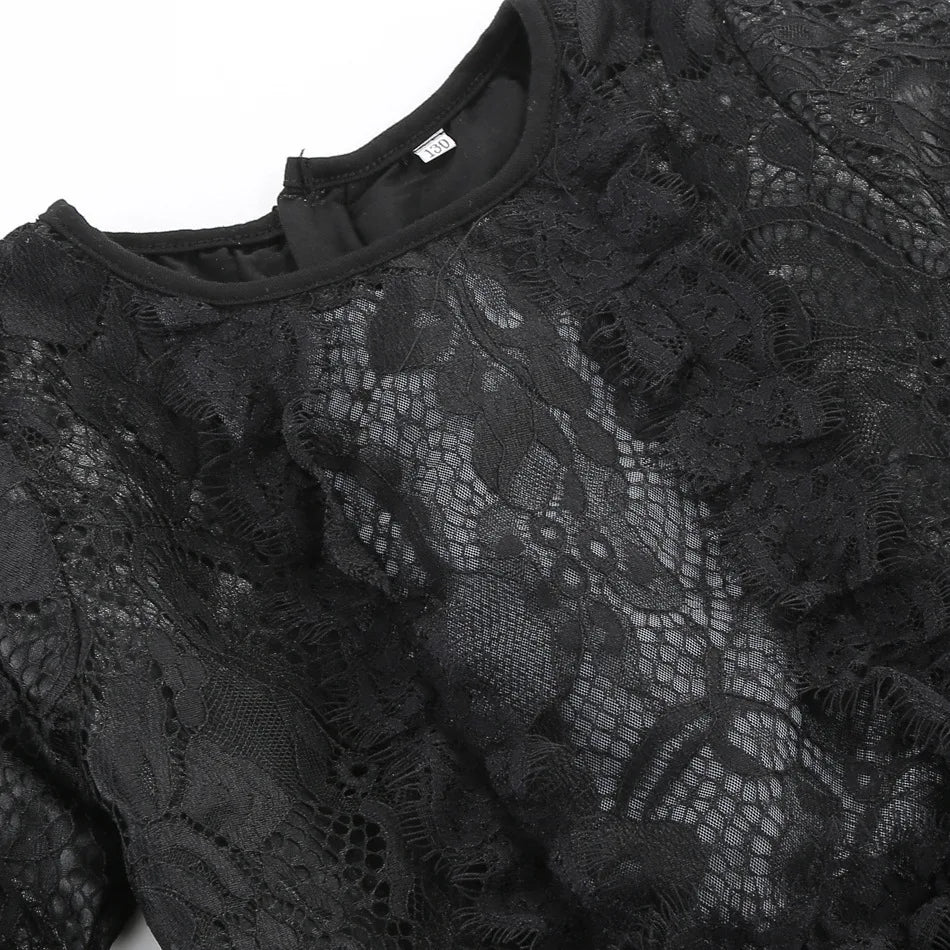 Black Witch Dress For Girls Luxury Lace Costumes