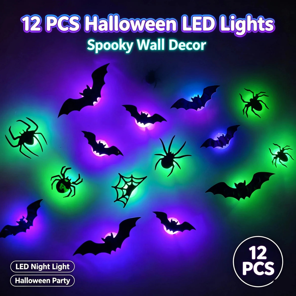 3D Bat LED Light Wall Stickers Halloween Cosplay