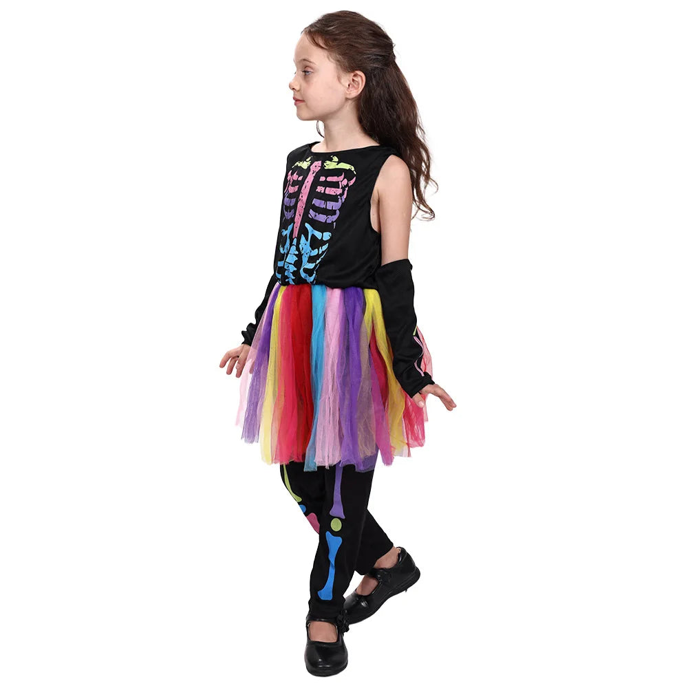 Kids Colorful Skeleton Tutu Costume Set Halloween Cosplay