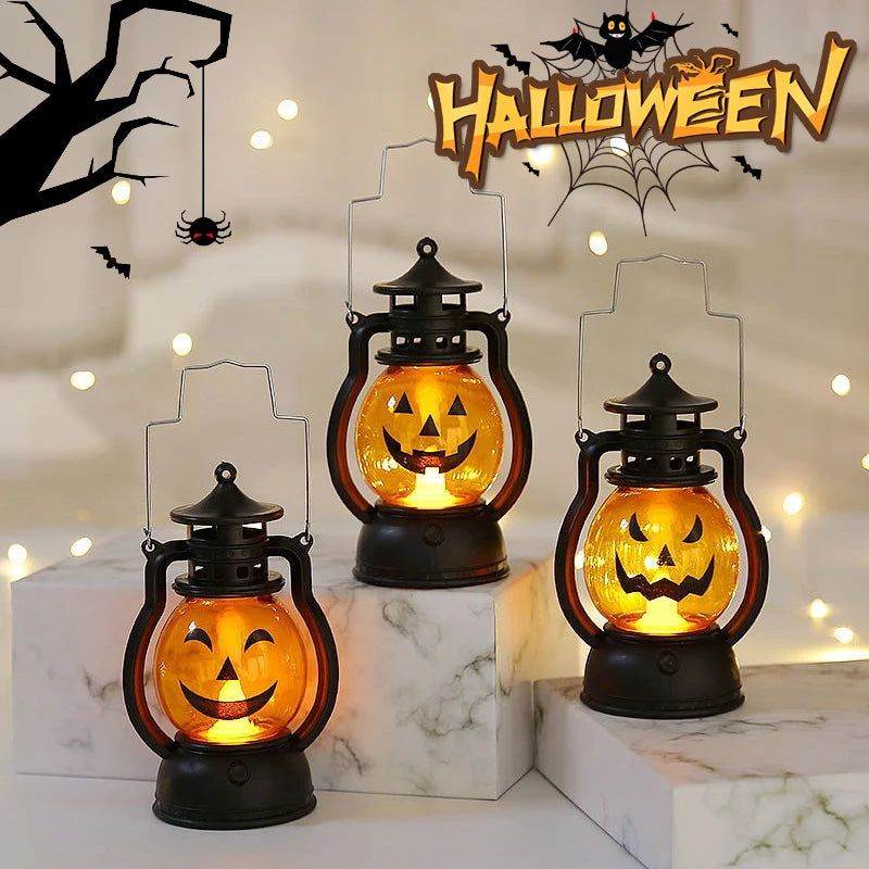 Vintage Pumpkin LED Hurricane Lantern Halloween Cosplay