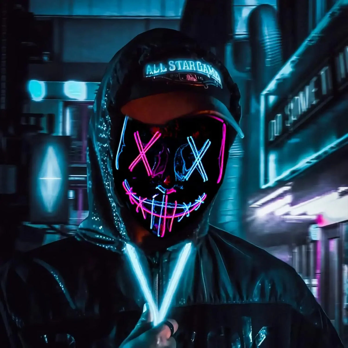 Scary LED Light Up EL Wire Mask Halloween Cosplay