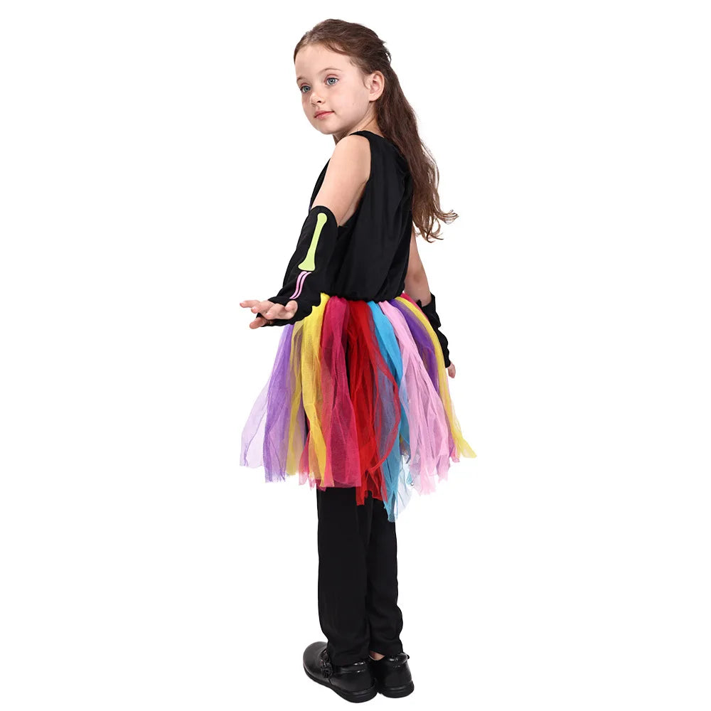Kids Colorful Skeleton Tutu Costume Set Halloween Cosplay